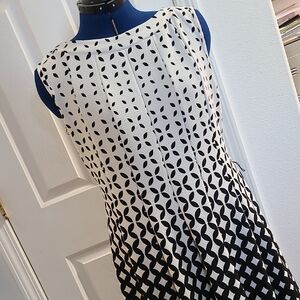 Sleeveless Black & White Patterned Fit-and-Flare Dress